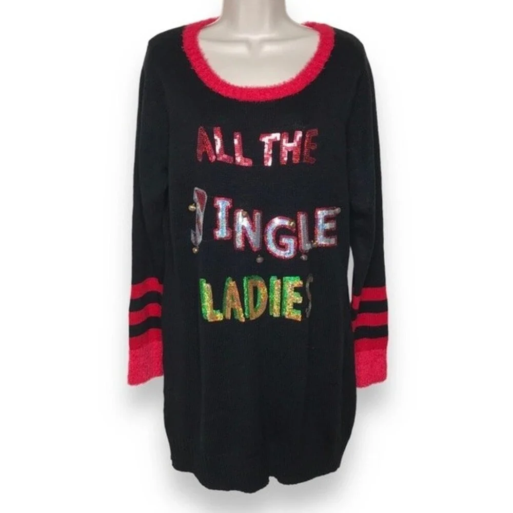United States Sweaters All The Jingle Ladies Black Tunic Dress Womens Size Large